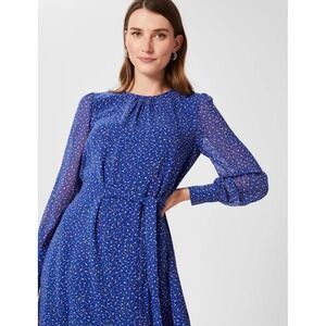 HOBBS London Blue Frances Scatter Confetti Dot Dress Coastal Cowgirl Folk Size 2